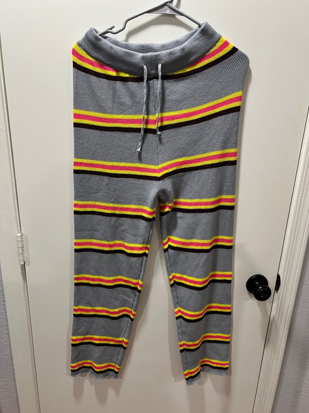 Knitworks Gray Sweatpants with Yellow & Pink Stripe Accents